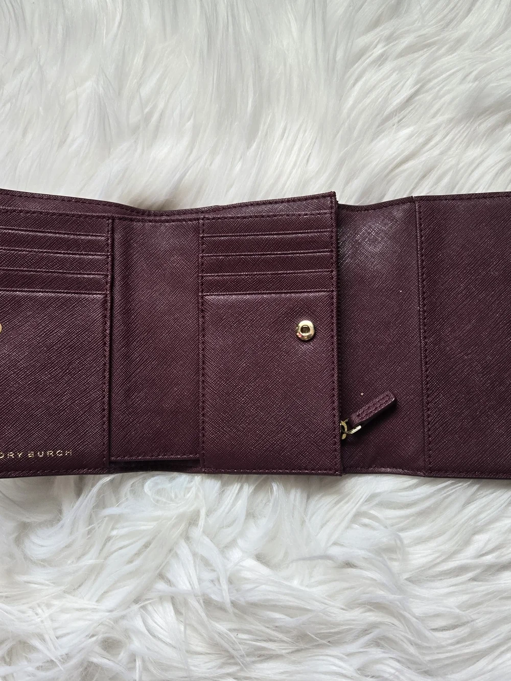 Tory Burch Plum Saffiano Leather Wallet with Gold Logo